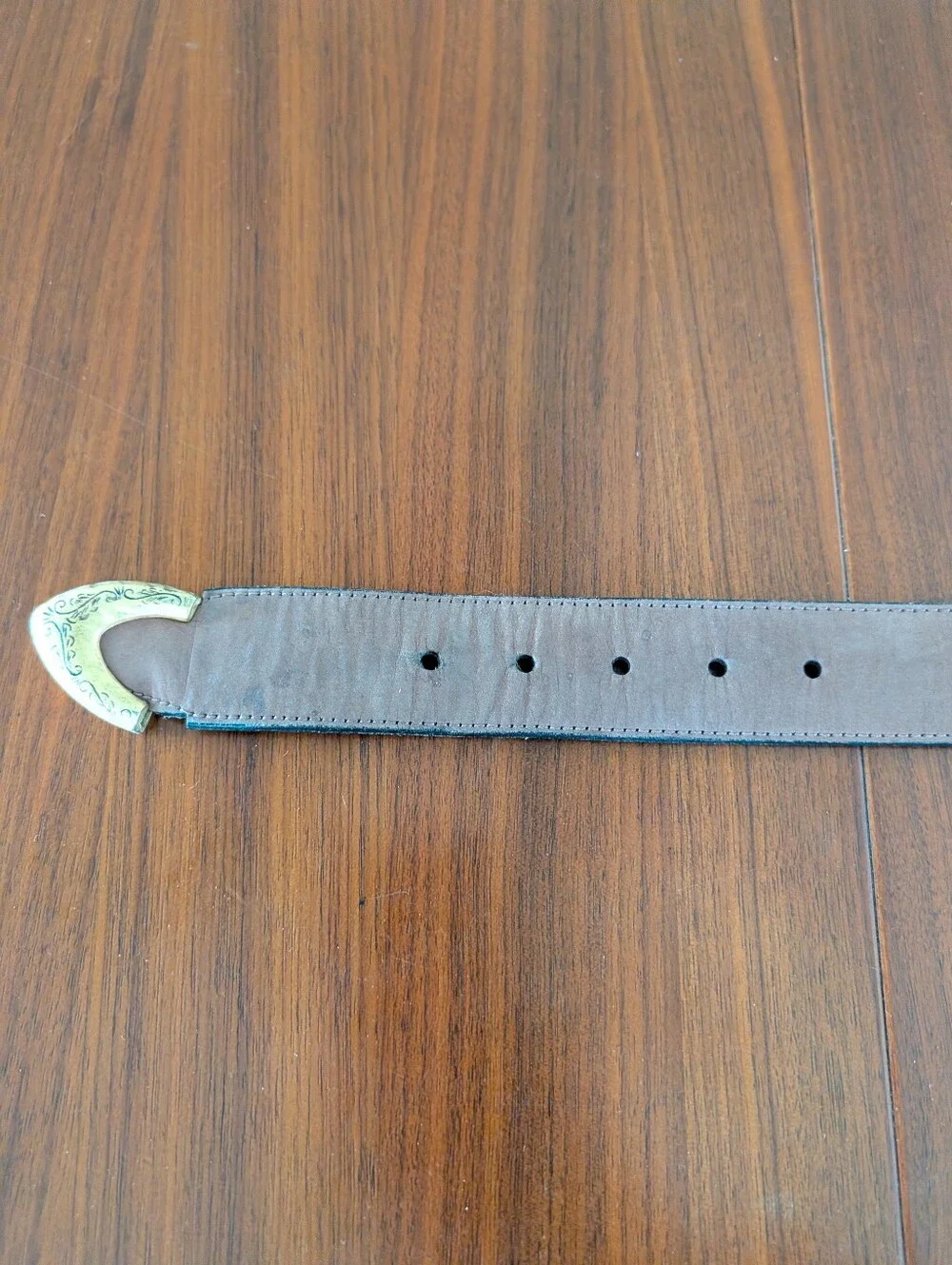 Vintage Streets Ahead Brown Leather Brass Belt Size Small 32340 Santa Monica CA